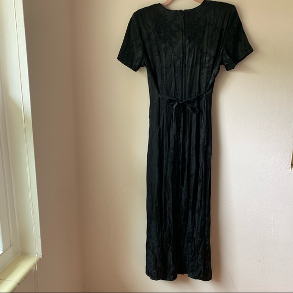 Vintage black silky satin maxi dress 90’s floral button - Picture 5 of 9
